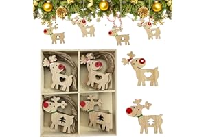 ZHSIHAI Weihnachtsschmuck aus Holz, Anhänger Weihnachten Holz, Weihnachtsbaumschmuck Holz, 24 Holz Weihnachtsdeko Anhänger, Christbaumschmuck aus Holz, Christbaumschmuck Mit Rentier. (Hirsch)