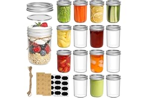 ComSaf Mason Jars - Set di 16 barattoli con coperchi ermetici in metallo, 8 once