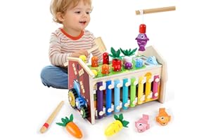 MilliGlee Holz Montessori Spielzeug 1 2 3 Jahre Mädchen Junge Xylophon Hammerspiel Kinder Magnetisches Angelspiel Holzspielzeug Lernspielzeug Motorikspielzeug Geschenk 1 2 3 4 5 6 Jahre (8in1)