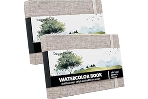 DagouColor Aquarelle Carnet Dessin, 5.5"x3.5", 2 Pack, 30 Feuilles, 300GSM Papier Couleur D'eau Pressé Froid, Couverture Tissu Livre D'artiste Pour Les Artistes Débutants Adultes Enfants, Peinture
