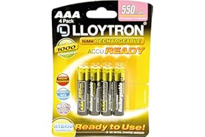 LLOYTRON NiMH Rechargeable AccuReady Batteries / AAA Size / 550mAh / Ready to Use/ 4 Pack - B008