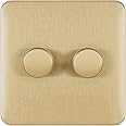 Schneider Electric Lisse Screwless Deco - Double Universal 2 Way Dimmer Light Switch, 250W/VA, GGBL6022CSBS, Satin Brass