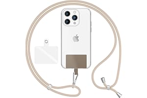 NALIA HoldMe Air Universal-Kette mit Pad, Band für Handy-Hülle zum Umhängen, Karabinerhaken aus Metall (silber), Schlüsselband Umhängeband 160 CM, Crossbody Lanyard mit Schlaufe, Farbe:Weiß Beige