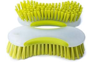 NCaan 2Pc Durable Household Scrubbing Brushes—Stiff Bristle Brush—Non-Slip Soft Grip—Floor scrub brush—Stiff Hand Brush—Carpet Brush—Grout Cleaning Brush—Colours May Vary (Assorted)