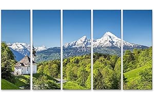 ISLANDBURNER, Bild Bilder auf Leinwand Schöne Berglandschaft in den bayerischen Alpen mit Wallfahrtskirche Maria Gern und Watzmann-Massiv im Hintergrund Nationalpark Berchtesgadener Land Bayern Deutschlan