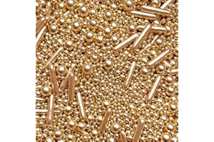 BAKE BOX BOUTIQUE Gold Metallic Sprinkles pearls cupcake cake toppers balls 100s and 1000s rods mix blend gold wedding decoration birthday cakes cupcakes topper TREASURE CHEST