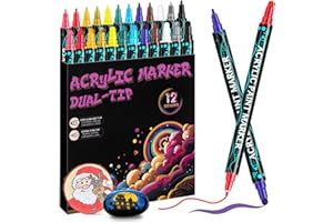 Maqhpu Acrylstifte für Steine Wasserfest, Ostereier zum Bemalen, 12 Farben Dual Tip Acrylmarker Steine Ostereier Bemalen Stifte, Basteln Kinder,1-5mm Acrylfarben Stifte für Steine, Holz, Glas, Papier