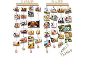 MOVEONSTEP Set of 2 Photo Frames with 45 Clips and 4 Letter Boards Multiple Photos Picture Frames For Wall Picture Hanging Kit Collage Photo Frames(FRIEND BABY FAMILY LOVE frame)