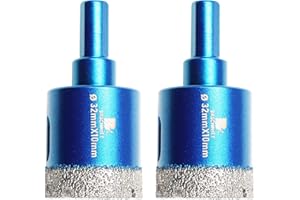 Dry Diamond Core Drill Bit Set,BRSCHNITT 2pcs/pack 32mm Diamond Hole Saw Core Drill Bit with Triangle Shank for Porcelain Tile Ceramic Stone Granite Marble