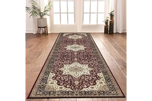 Shop Direct 24 Hallway Runner, Classical Geometric Design Rugs Non Slip Washable Long Narrow Hall Living Room Carpet Runner Rug Kitchen - 80 X 300 - Rome Red