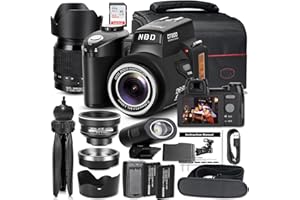 NBD-PT Appareil Photo Reflex numérique 33MP, caméra de vlogging HD1080P avec téléobjectif 24X, Objectif Grand Angle 0,5X et lumière LED, Le Meilleur Appareil Photo pour Les débutants en Photographie