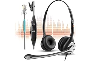 Wantek Telephone Headset with Microphone RJ9 Corded Phone Headphones Noise Canceling Landline Headsets for Plantronics Polycom Avaya Yealink Call Center Home Office Desk IP Phones