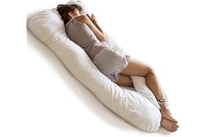 MINICAMP Cojín orgánico Forma de U Adultos - Apoyo Embarazo con Funda de algodón Gots y Relleno hipoalergénico - Cojín Maternidad para Dormir y Alivio (Blanco)