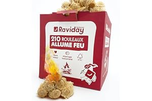 RAVIDAY Allume Feu Laine de Bois | 210 pièces - 2.5 kg | Allume Feu Cheminée | Certifié FSC