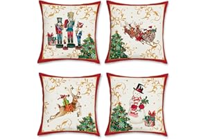 Bonhause Poszewki na poduszki na Boże Narodzenie, dziadek do orzechów, 45 x 45 cm, dwustronne, renifery, bałwan, dekoracyjna poszewka na poduszkę na sofę, do sypialni, dekoracja bożonarodzeniowa, 4
