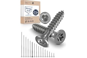 NietFullThings Viti Per Legno Torx, In Acciaio Inox V2A, Antiruggine, 5 X 65, Per Legno Filettatura Parziale 5 Mm, Spessore 65 Mm, 10 Viti In Acciaio Inox Per Legno A2
