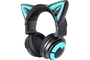 YOWU RGB Cat Ear 3G Wireless Cuffie Cuffie da gioco pieghevoli con suono surround 7.1, microfono integrato e luce ed effetti personalizzabili tramite APP, cavo audio caricabatterie di tipo C -Nero