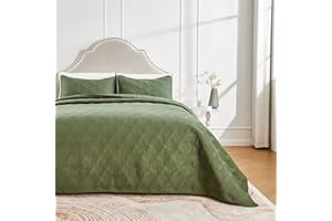 beeweed Colcha para Cama con Motivos Diamante Colcha Multiuso Edredón de Patchwork Manta de Dormitorio Suave y Agradable para la Piel Diseño Reversible Verde Oliva Claro 240x260 cm
