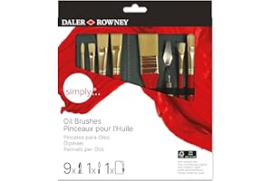 DALER ROWNEY Daler-Rowney Simply Pinceles para Óleo, Pelo sintético rígido, Mango Corto, Estuche con Cremallera, Surtido de 10 Pinceles