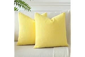 JOTOM Set of 2 Corduroy Soft Striped Cushion Covers 45x45 cm Boho Decorative Throw Pillow Covers Square Cushion Case Pillowcases for Couch Sofa Bedroom Chair Home Decor 18x18 Inch (Yellow)