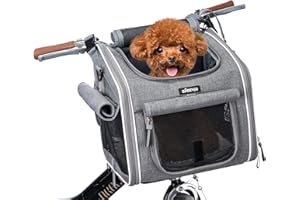 BABEYER Hundefahrradkorb, erweiterbarer weicher Haustier-Tragerucksack mit 4-offenen Türen, 4-Mesh-Fenster für kleine Hundekatzen-Welpen-Grau