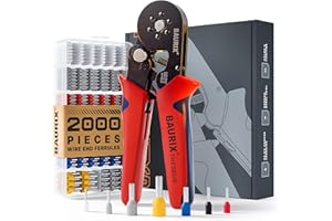 BAURIX® Szczypce Zaciskowe Sześciokątne z Zestawem 2000 Końcówek Kablowych - [0,25mm² - 6mm²] - Samonastawne Narzędzie do Zaciskania Przewodów - Elektryczne Szczypce Zaciskania