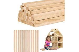 HUANGXINYU 58 Pcs Balsa Wood Sticks, Birch Square Wooden Rods Dowels Dowling, Natural Unfinished Wood Squares for Crafts, Square Wooden Sticks for Craft Model Making DIY Projects (6 x 6 x 300mm)