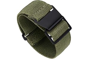 BINLUN Cinturino per Orologio in Nylon Elastico di Ricambio Militare Cinturino a Strappo Paracadute Marina Nazionale per Uomo Donna Fibbia Nero/Argento 18/20/22mm