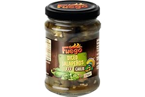 Fuego - Diced Jalapeños | Grüne Pfefferschoten in Würfeln | Spicy Topping für die TexMex Küche | 125 g (Abtropfgewicht) im Glas