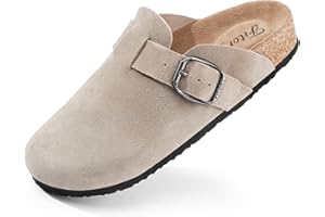 FITORY Damen Clogs Slip-On Kartoffelschuhe Leder Pantoletten Spitze Wildleder Kork Fußbett Größen 37-43