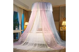 HUOQOU Prinzessinnen Betthimmel für Mädchen, Betthimmel Vorhang - Doppelschicht Durchsichtiges Netz Kuppel Rundes Spitzen Moskitonetz für Mädchen Schlafzimmer Dekoration(Rosa/grau/Weiß)