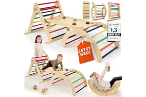 Lululearn® Klettergerüst [FALTBAR] ideal für Indoor & Outdoor-Bereich - Kletterdreieck & Kletterbogen | Montessori-Lernspielzeug ab 1 Jahr für aktives Spielen - Jetzt Entdecken! (Natural-Bunt)