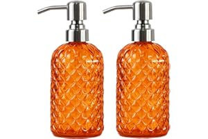 FUNLY MEE Bathroom & Kitchen Glass Hand and Dish Soap Dispenser with 304 Rustproof Stainless Steel Pump (Orange-2pack)