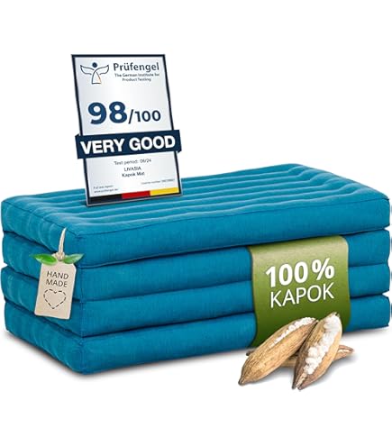 Duurzame klapmatras van kapok - 200x80x8cm - gastenmatras met Thaise zijde, plooibare matras voor Van, ecologische yogamat, klapbaar gastenbed, ligstoel tuin balkon (Zwart/Olifant Zijde
