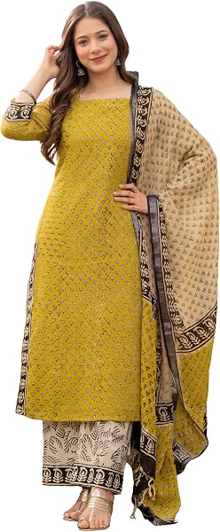 Amayra Women's Pure Cotton Straight Kurta Set with Palazzo Pants &…