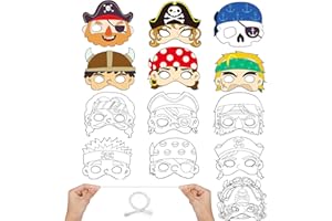 Hifot DIY Pirate Masque Enfant, Masques Pirate à colorier pour Enfants, Blanche Masques à Colorier pour Cosplay Activités Manuelles Enfants Carnaval Activité Anniversaire (12 Pièces)