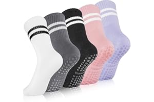 OIFIKAA 5 Pairs Yoga Socks for Women, Non-Slip Grippy Pilates Socks, Breathable Cotton Workout Sock for Yoga, Gym, Pilates, Dance, Running