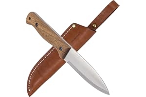 BPSKNIVES BPS Knives B1 SSH - Cuchillo de Acero Inoxidable para Bushcraft con Funda de Cuero - Cuchillos de Camping Hechos a Mano - Cuchillo de Hoja Fija de Mango Completo para Exteriores