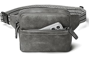 LATMAP Riñonera de 3L para mujeres y hombres, 4 bolsillos con cremallera, riñonera de piel sintética, Gris 2, {'length': 8.3, 'width': 3.5, 'height': 6.3}
