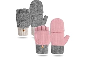 Justay Sowarm Damskie rękawiczki bez palców, zimowe, ciepłe, dzianinowe, miękkie rękawiczki, wiatroszczelne rękawiczki z klapką, do uprawiania sportu na świeżym powietrzu, prezenty dla mężczyzn i