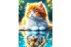 QINRUBB DIY Katze und Tiger Diamant Painting Bilder Anfänger, 5D Spiegelung Diamond Painting Erwachsene, Runder Vollbohrer Fantasie Diamant Kunst Kits Kreuzstich Home Wand Dekor 30x40 cm