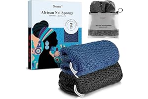 CORATED 2 pezzi Rete Africana per Esfoliazione, Reti Spugnetta per il Bagno, Pulizia Estetica della Pelle per Doccia e SPA (Blu e Nero)