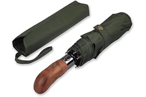 Balios Travel Umbrella Handmade Real Wood Handle Auto Open & Close Windproof Strong Fiberglass Multi Folding Premium 300 Thread Finest Fabric (Designed in Britain)