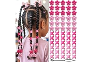 Auroriel 60 pièces perles à cheveux fleuries pour enfants filles perles à tresses multicolores rose clair mélangées avec aide à l'enfilage
