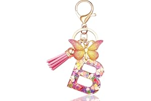 EnigmaDrops Keychains in the shape of Initial letters for Women Tassel Butterfly Pink Purple Cute Car Keyring for Wallet Purses Backpack A-Z