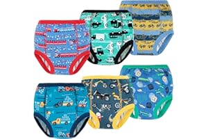 FLYISH DIRECT Majtki Learning Czystość Chłopak, Miękkie i chłonne, 6-grubościowe tkaniny 100% bawełna, 4 opakowania/6 sztuk, samochód