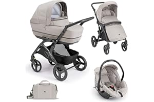 CAM IL MONDO DEL BAMBINO S.P.A. CAM 3 in 1 Kombi Kinderwagen Modell Rover Kinderwagen/Buggy/Autositz/Tasche hochwertige Materialen Made in Italy (Beige)