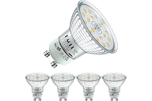 EACLL GU10 LED 4000 K 4,9 W zastępuje żarówki halogenowe 75 W, 4 szt. neutralna biel 585 lumenów, AC 230 V reflektor bez migotania, kąt świecenia 120 stopni, bez możliwości ściemniania Ø 50 x wys. 53