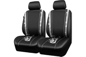 CAR PASS Set di 2 coprisedili per auto in pelle con diamanti brillanti, impermeabili, universali, luccicanti e scintillanti, adatti per il 95% di auto, camion, SUV, donne carine, ragazze, nero argento