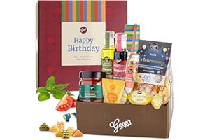 GEPP'S Gepp’s Feinkost Happy Birthday Geschenkkorb I Geschenkidee zum Geburtstag I Geschenkbox gefüllt mit italienischer Pasta, Pralinen, Luftschlangen, usw. I Geburtstagsgeschenk für Frau und Mann